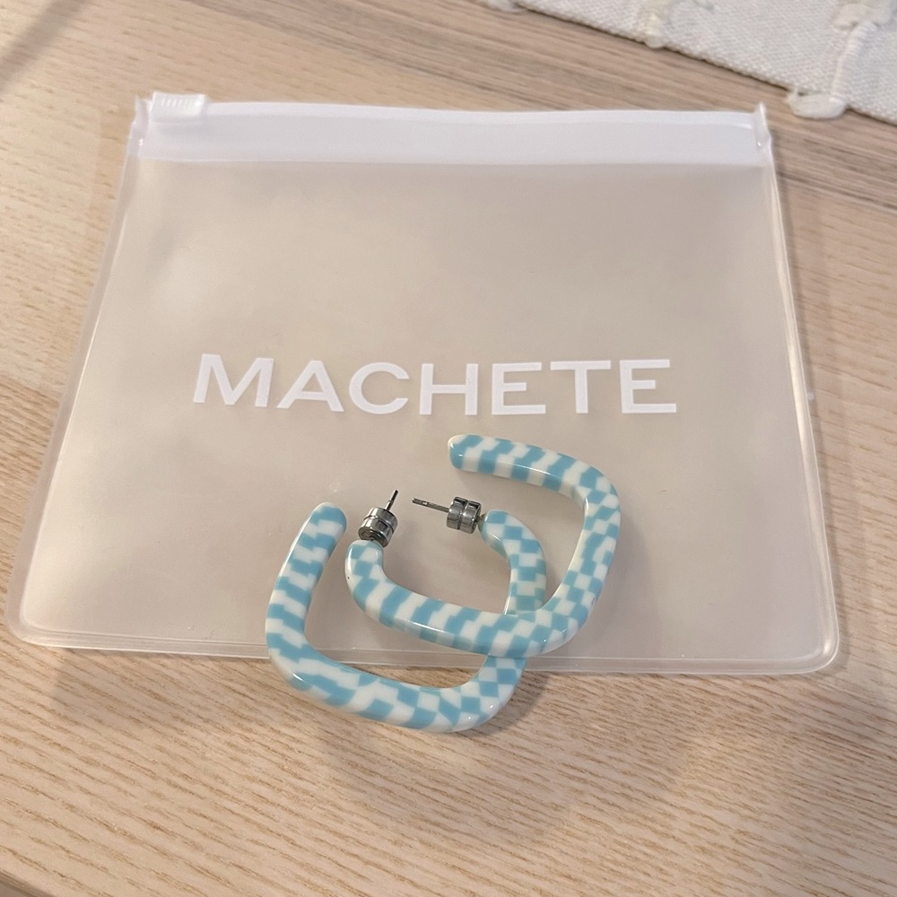 MACHETE Midi Square Hoop Earrings - Checker Blue